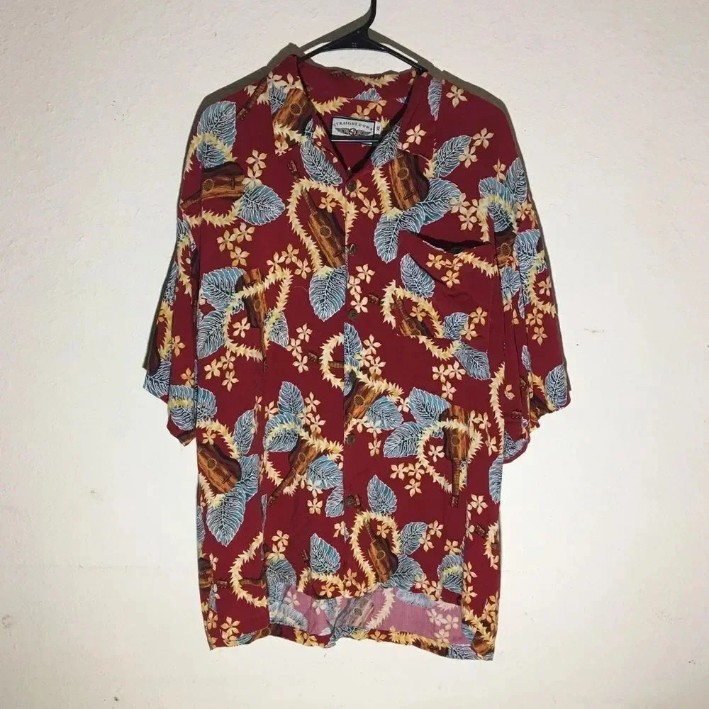 Mens Straight Down Clothing Company Size XL Red Hawaiian Shirt Vintage
